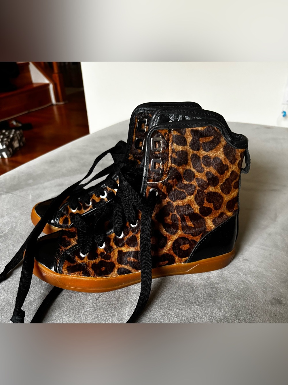 Michael Kors Wedge Sneaker Booties in Leopard Print Calf Hair
